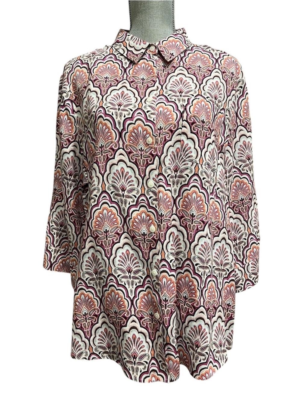 Chico's Women's Button-Down Shirt Sz 3 Floral Paisley Geometric